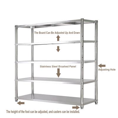 China Corrosion Protection Hotel Commercial Restaurant Kitchen Stainless Steel Adjustable Storage Shelving Shelf 4 Tiers Racks for sale