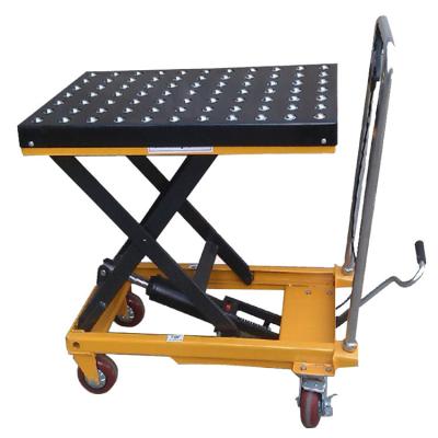 China Hotels Height Quality Pedal Lifting 350kg Hydraulic Scissor Lift Table With Roller for sale