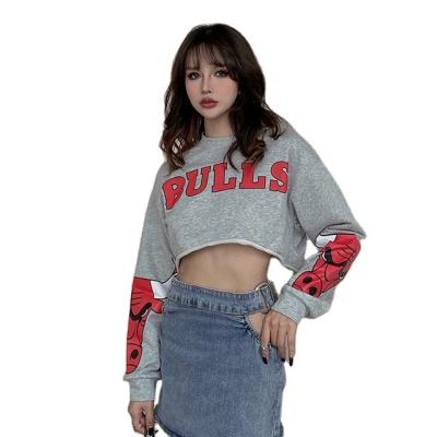 China Wholesale Price Woman Loose And Comfortable Custom Joker Brands With Letters Print Short Length Navel Exposed Fleece Hoodie for sale