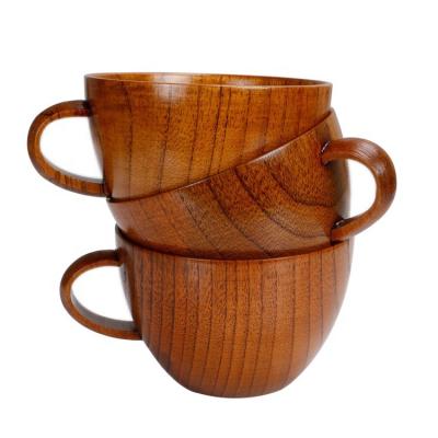 China Natural Jujube Solid Hot Selling Large Coffee Mugs , Brown Japanese Wooden Soup Bowls With Handle for sale