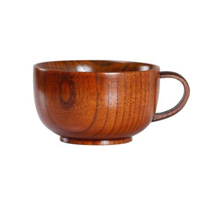 China Sustainable Classic Jujube Wood Handcraft Japanese Tea Cup Baby Bowl 300ml Coffee Cup With Handle for sale