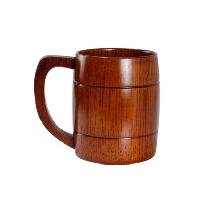 China Sustainable Classic Natural Wooden Handmade Beer Mug With Handle 500ml for sale