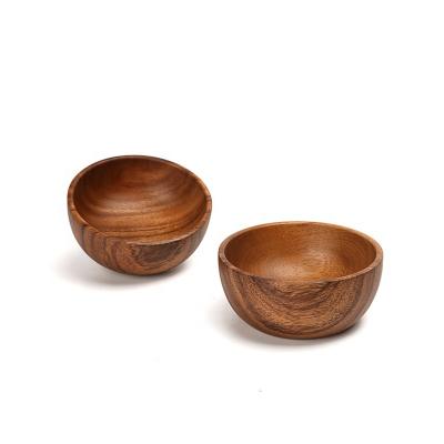 China 10cm Sustainable Classic Handmade Natural Anti-scald Acacia Wood Soup Rice Bowl for sale