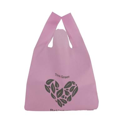 China Handled Non Woven T Shirt Bag , D Wut W Cut Non Woven Fabric Shopping Tote Bag With Custom Printed Logo for sale