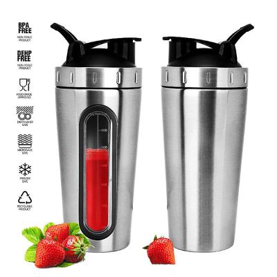 China Custom Viable Window LOGO 304 Stainless Steel Shaker Viable Hot Selling Custom Bottle With Blender Ball for sale