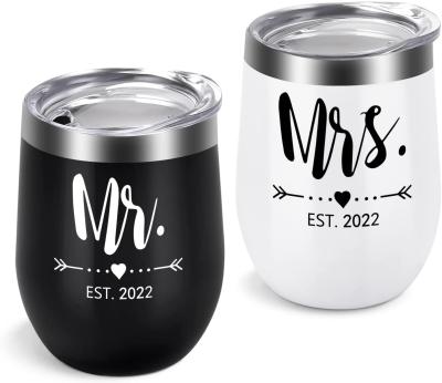 China Viable Wholesale Sublimation Mr Mrs Stainless Steel 12oz Couples With Slip Lids Custom Printed Mugs for sale