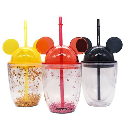 China 2022 New Novelty Christmas Cartoon Mickey Mouse Acrylic Reusable Ear Sequins Viable Clear Tumbler for sale