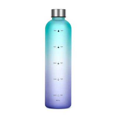 China Sustainable Wholesale 1000ml Clear Frosted Matte Motivational Time Marker Skinny Empty Water Bottles for sale