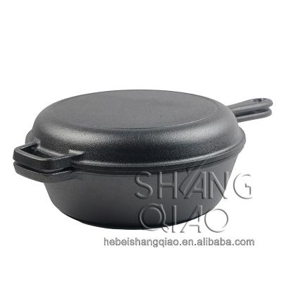 China Amazon Selling 2-In-1 Multi Sustainable Hot Pre-Seasoned Cast Iron Deep Frying Cooker And Pan Cover for sale