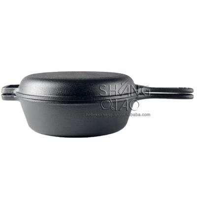 China Viable 2 in 1 Pre-Seasoned Cookware Pots Cast Iron Casserole with Cast Iron Skillet Lid for sale