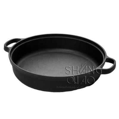 China Sustainable Heavy Duty Cast Iron Pan Pre-Seasoned Griddle With Flat Bottom And Wooden Lid for sale