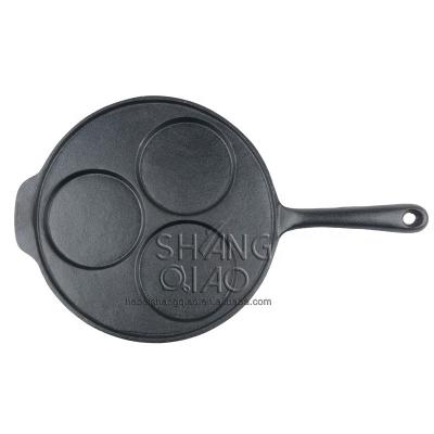 China Viable Pre-Seasoned Cast Iron Pan Frying Pan Omelette Egg Burger Pancake Maker With 3-Mold Pans For Breakfast for sale