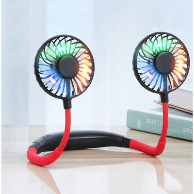 China 2021 Hotel Bestselling Mini Lazy LED Folding Neck Fan Portable Wholesale Portable Handless Rechargeable Band Neck Lazy Hanging Fan For Night for sale