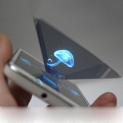 China OEM Ready 3D Logo Customized Flat-Folding Miniature Display 3D Hologram Video Projector With Transparent Holographic Film For Smart Phone for sale