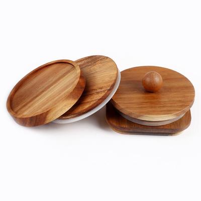 China Custom non spill air tight and water tight acacia wood lid with glossy varnish for glass jar and bottle for sale