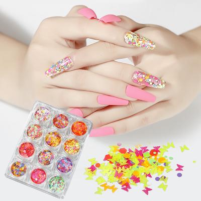 China Easy Apply 12 Grids Nail Art DIY Glitter Sequin Bufferfly Around Shiny Decals for sale