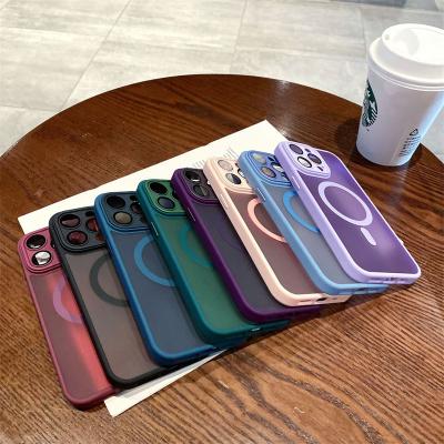 China Matte Solid Color Transparent Magnetic Skin Feeling Shockproof Phone Case For iPhone 15 14 pro 11 radio 13 12 max fill phone cover for sale