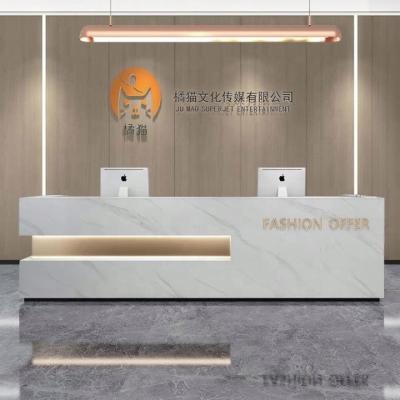 China Reception Desk GetGold Salon Hotel Led Light Wooden Cubicle Office Modular Furniture Front Desk Reception Salon Reception Desks for sale