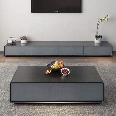 China Wood Nordic sitting room FURNITURE black grey TV cabinet tv stand and coffee table set for sale