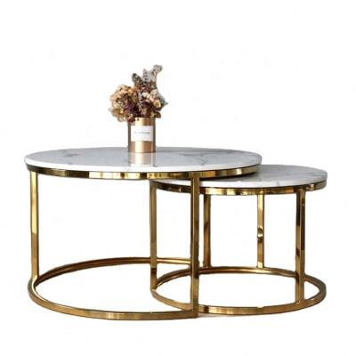 China Adjustable (other) Modern Living Room Furniture Tempered Glass/ Rock/Marble Stainless Steel Round Gold Coffee Table for sale