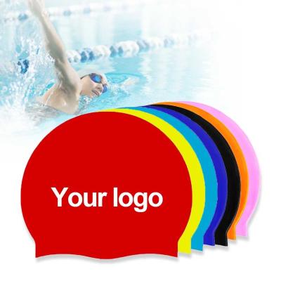 China Factory Supply 45g 50g 55g 60g 65g Options Durable And Elastic Swim Caps OEM Custom Logo Silicone Waterproof Swimming Hat for sale