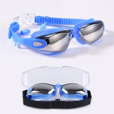 China Plated Goggles With Earplugs Adults Swim Goggles Reflected Easy Adjust Strap Anti Anti Fog UV Antileak Are Aswiming Goggles With Ear Plug for sale