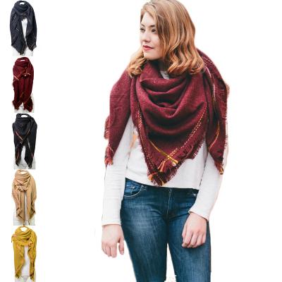 China Polyester Solid Color Cashmere Pashmina Winter Square Cover Up Scarves for sale