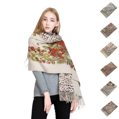 China 100% Lambswool 100% Double Faced Russian Lambswool Leopard and Floral Lambswool Scarves for sale