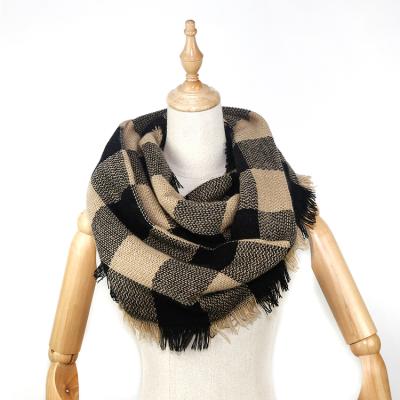 China Lady Women Winter Acrylic Pashmina Tartan Infinity Scarf Extended Muffler for sale