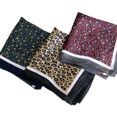 China Custom Leopard Square Polyester Satin Hair Silk Square Scarf for sale