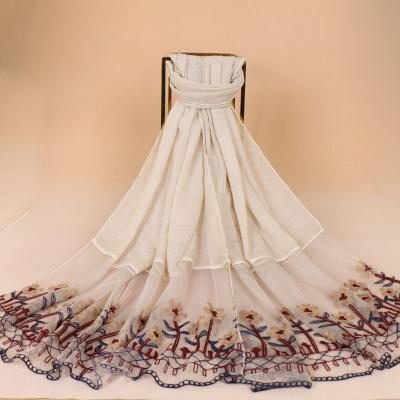 China Cotton and lace fashion cotton and lace embroidered lace up Turkish bridal cotton long scarf dupatta scarves for lady for sale