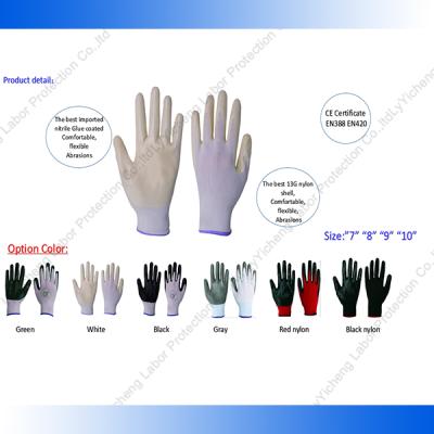 China Factory Sale 13G Nylon Latex and Nitrile Gloves with Palm Nitrile Coated/Nitrile Working Gloves for sale