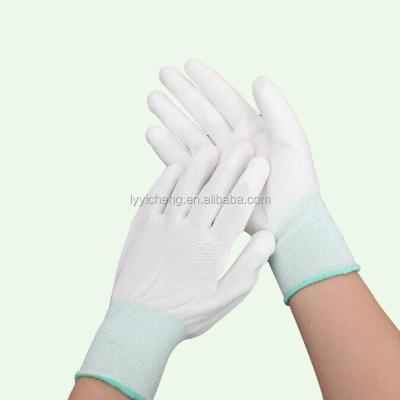 China 70%cotton +30% polyester / 13G pu nylon coated gloves 13 gauge PU nylon gloves EN388 for sale