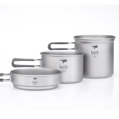 China light & Durable Titanium Cookware Sets 3-Piece Pots And Pans Outdoor Camping Equipment Cookware for sale