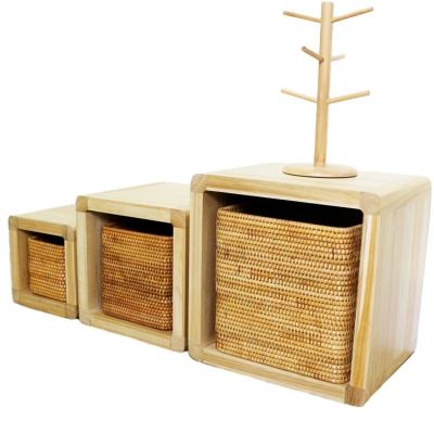 China Sustainable Vietnamese rattan toy storage drawer basket clothes storage box rattan woven storage basket with lid for sale