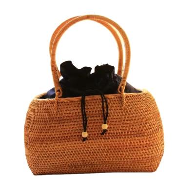 China Sustainable Women Straw Beach Shoulder Bag Rattan Woven Tote Handbag Large Handmade Weaving Summer Casual Hobo Rattan Bag for sale