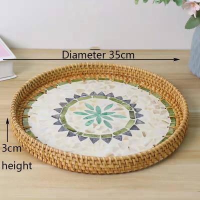 China Sustainable Wholesale Luxury round snacks fruit vegetable dry food Rattan Shell tray for sale