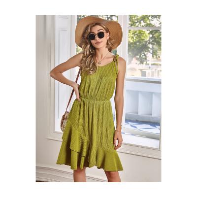 China Madame Clothing Shinny Young Lady Dress Elegant Summer Anti-static Soft Women Dress Spaghetti Tie Dress for sale