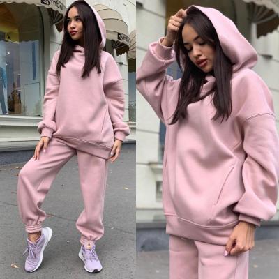 China High Quality Breathable Solid Color Sportswear Hoodie Custom Casual Side Pockets Long Sleeves Sport Clothing Women's Oversized Sweatsuit Set for sale