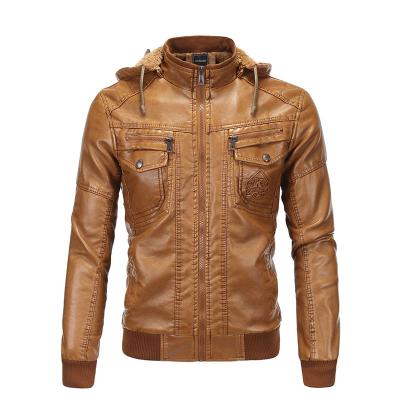 China 2021 Fashion Classic Faux Sheepskin Leather Jacket Hooded Mens Casual Fleece Breathable Warm Jackets Zipper Stand Collar Plus Size Coat for sale