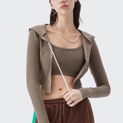 China 2021 Autumn New Breathable Hooded Knitted Cardigan And Solid Color Camisole Two-piece Women's Yoga Tight Tops for sale