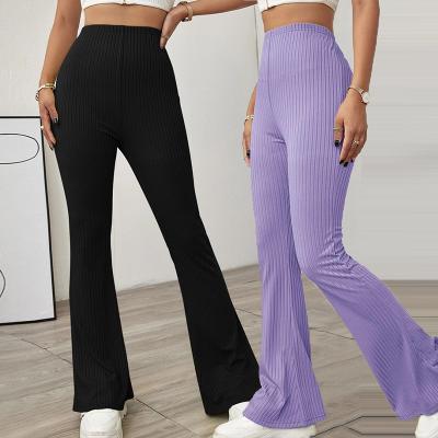 China 2022 New Arrivals Breathable Casual Outfits Spring Fashionable Knit Flare Pants Womens High Waist Wide Leg Pants for sale