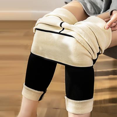 China Warm Breathable Winter Lamb Velvet Butt And Abdomen Gaiters Plush Thickened Women's High Waist Tight Pants for sale