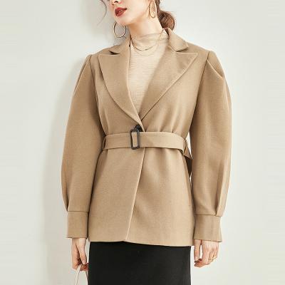 China New 2021 Winter Worsted Wool And Cashmere Lapel Suit Jacket Ladies Breathable Short Woolen Coats With Lantern Sleeve for sale