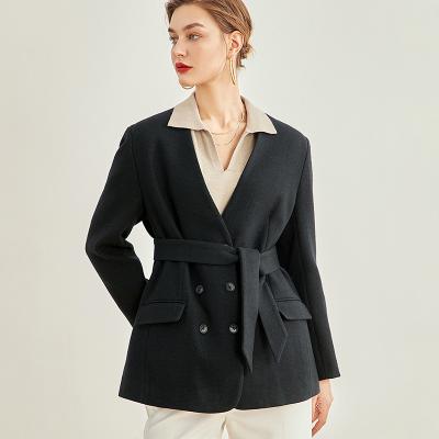 China Fleece jacket 2021 winter short V-neck high-count wool suit jacket ladies warm woolen coat 100% wool short coat for sale