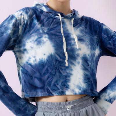 China Breathable 2021 Fall New Tie-Dye Sports Sweatshirt Quick-Drying Stretch Long Sleeve Crop Top Women's Yoga Hoodie for sale