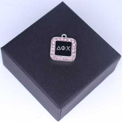 China Environmental Friendly Wholesale Custom Sisterhood Fraternity Delta Phi Chi Charms Square Shape Rhinestone Jewelry Pendant for sale