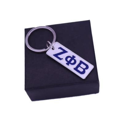 China Custom Wholesale Environmental Friendly Zeta Greek Phi Sorority Jewelry Letter ZPB Enamel Keychain Beta for sale