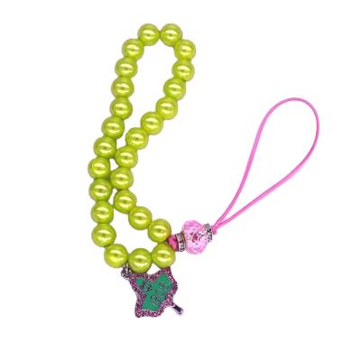 China Environmental Friendly 1908 Green Pink IVY Pearl Chain Maple Short Cell Phone Lanyard Mobile Phone Wrist Straps for sale