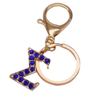 China New Environmentally Friendly Arrive Greek Alphabet Letter Sisterhood Rhinestone Gold Key Chain Lobster Clasp Blue Keychain Large for sale